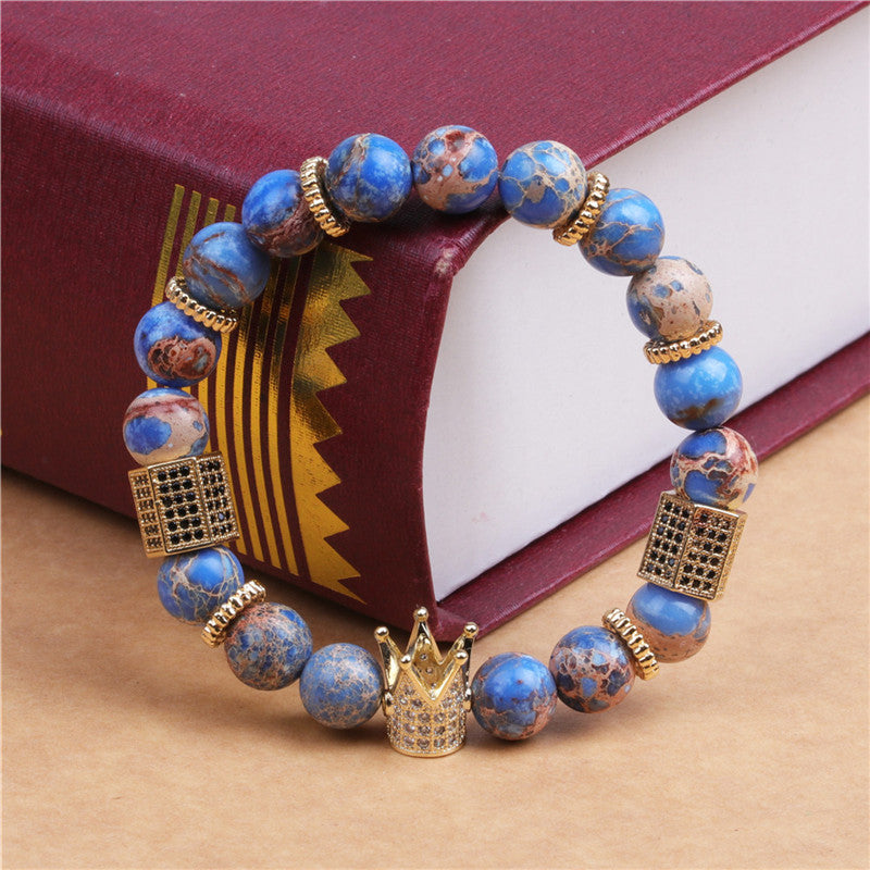 Wholesale Emperor Stone Beads Micropaved Zircon Crown Bracelet
